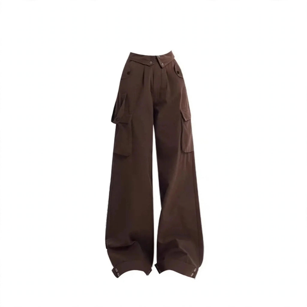 Black distressed sweatshirt layered over yellow plaid flannel with brown cargo pants, product photo 9