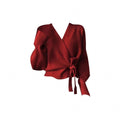 Red Wrap Top and Plaid Cuff Wide Leg Jeans Set