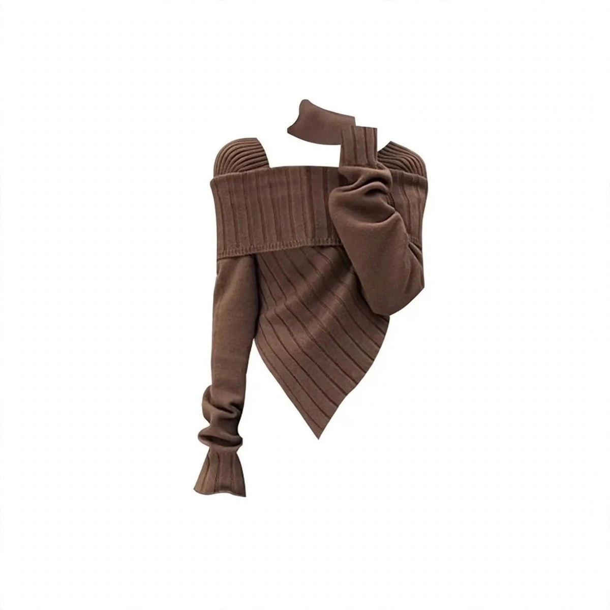 Brown off-shoulder knit top with wide leg jeans, casual Korean style