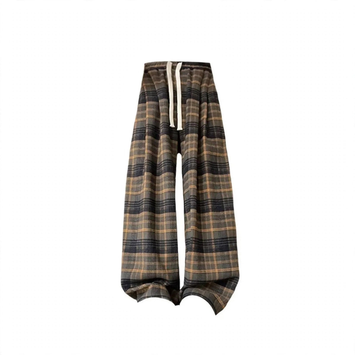Colorblock Knit Cardigan and Plaid Pants Set, plaid wide-leg pants, flat lay side view
