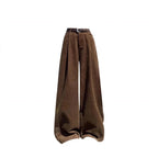 Brown Ruffle Cami Top and Wide Leg Jeans Set, brown wide-leg jeans with belt, flat lay front view