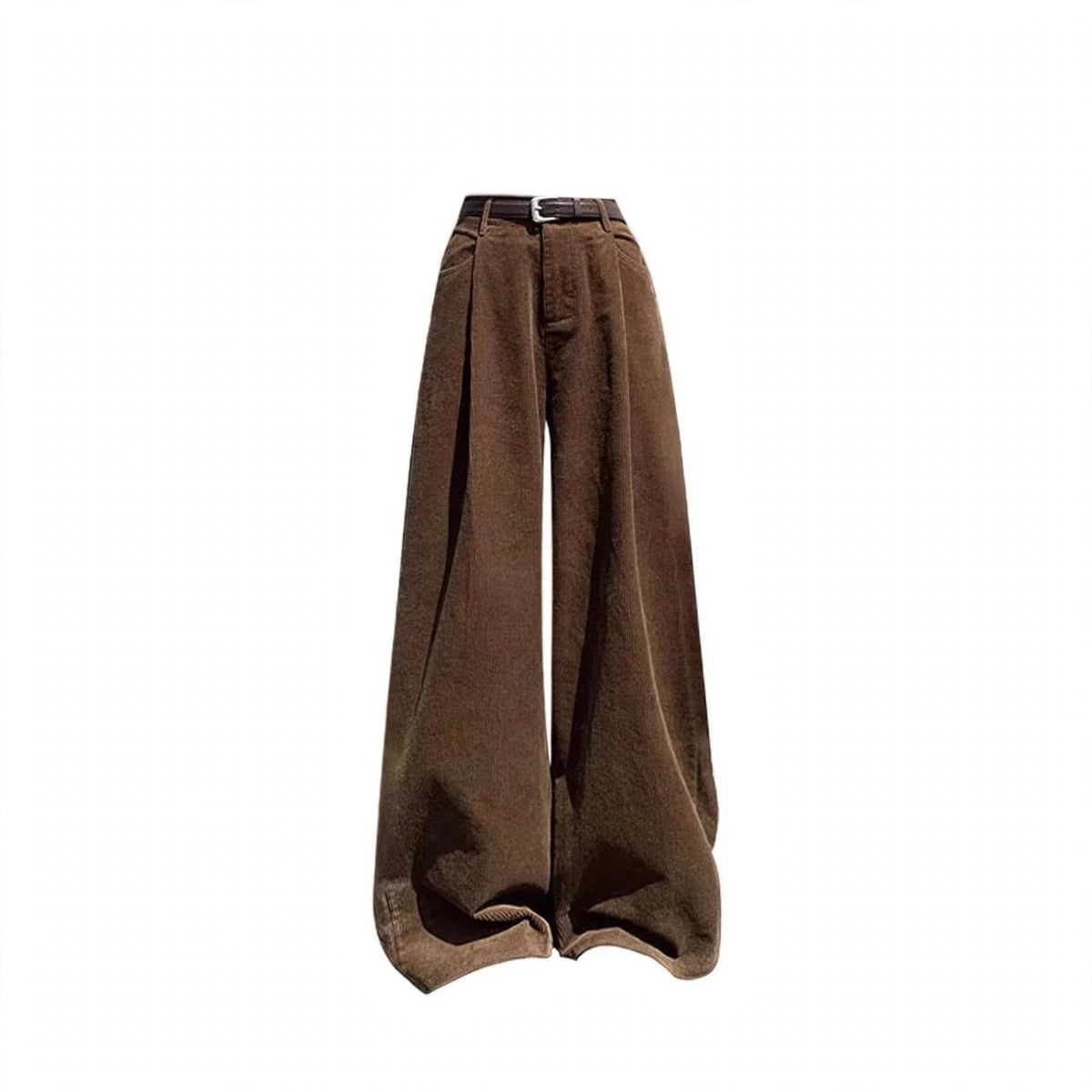 Brown Ruffle Cami Top and Wide Leg Jeans Set, brown wide-leg jeans with belt, flat lay front view