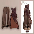 Brown Ruffle Cami Top and Wide Leg Jeans Set