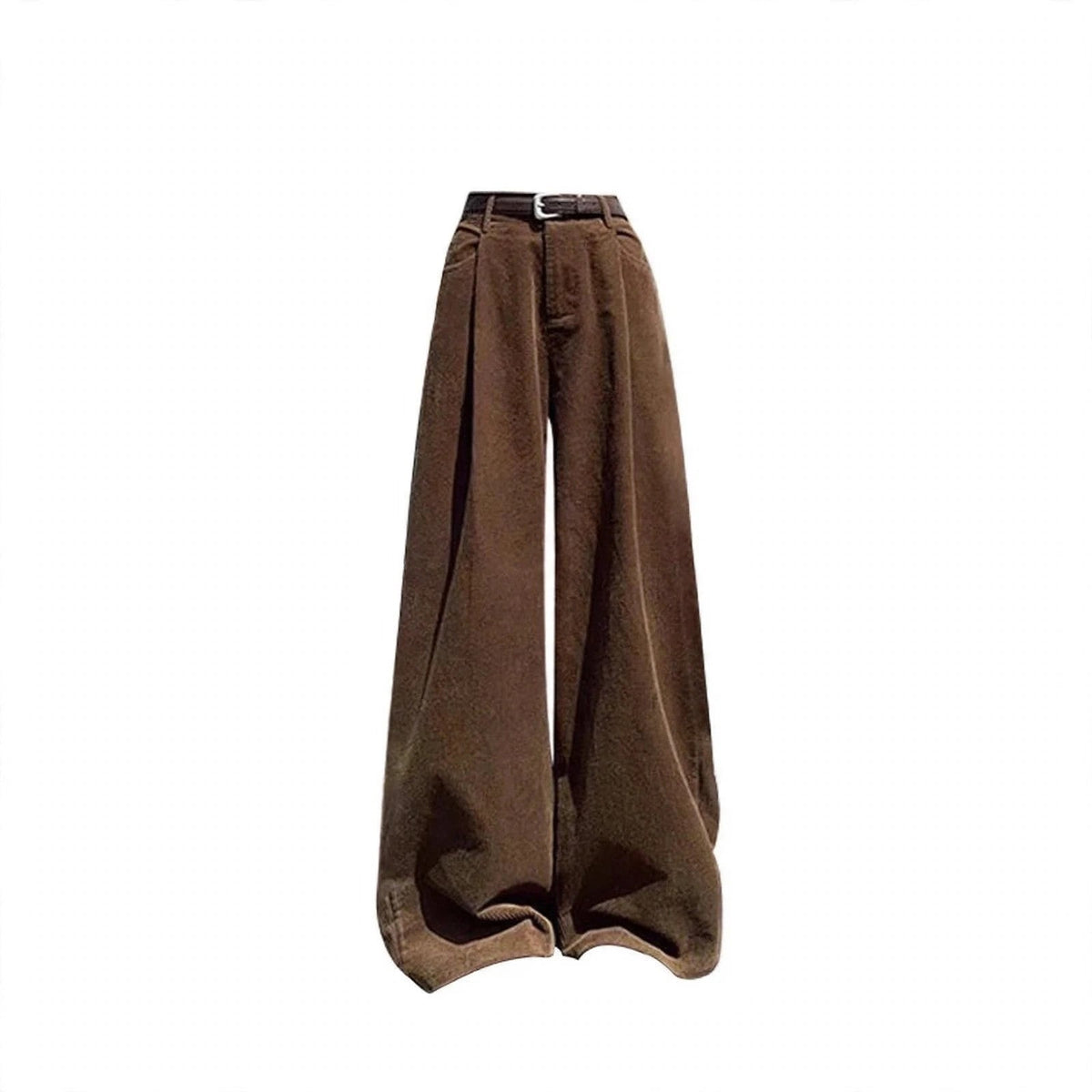 Brown Ruffle Cami Top and Wide Leg Jeans Set, brown wide-leg jeans with belt, flat lay