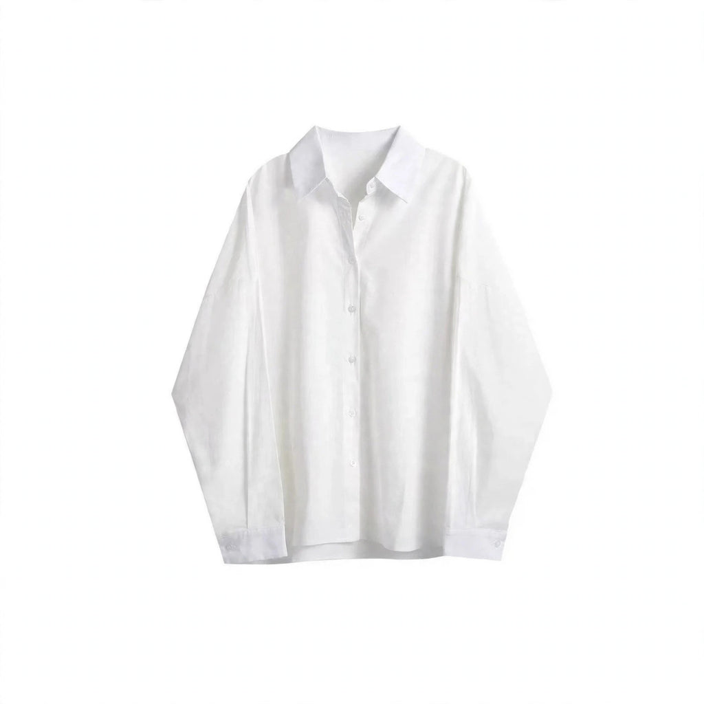 Camel Cardigan Shirt and Black Cargo Pants Set, white button-up shirt flat lay
