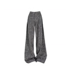 White Lace Trim Knit Top and Gray Pants Set, gray wide leg pants product shot on white background