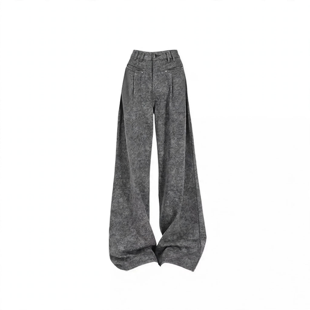Burgundy Wrap Top and Gray Wide Leg Pants Set, gray wide leg pants product shot