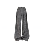 Burgundy Wrap Top and Gray Wide Leg Pants Set, gray wide leg pants close up product shot