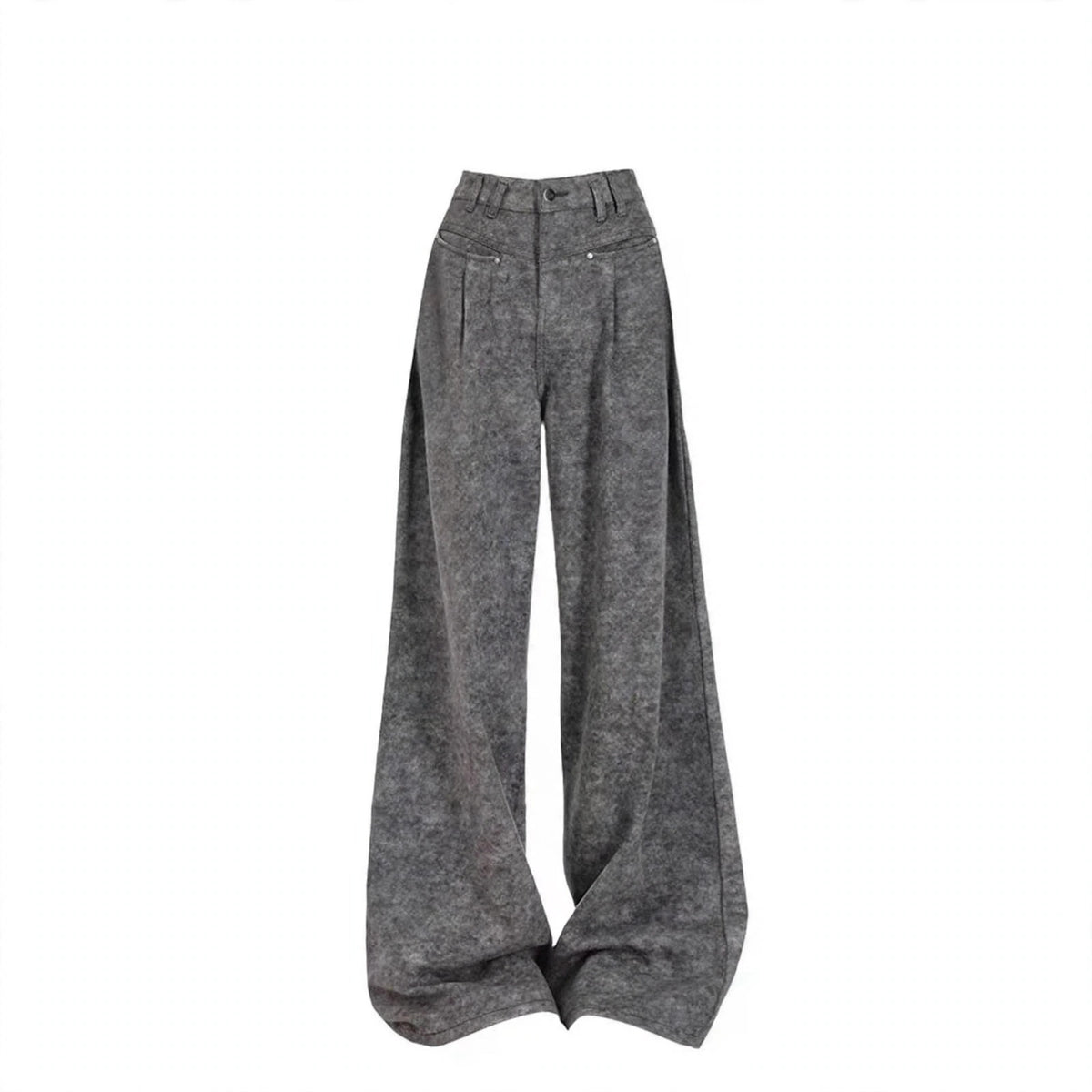 Burgundy Wrap Top and Gray Wide Leg Pants Set, gray wide leg pants close up product shot