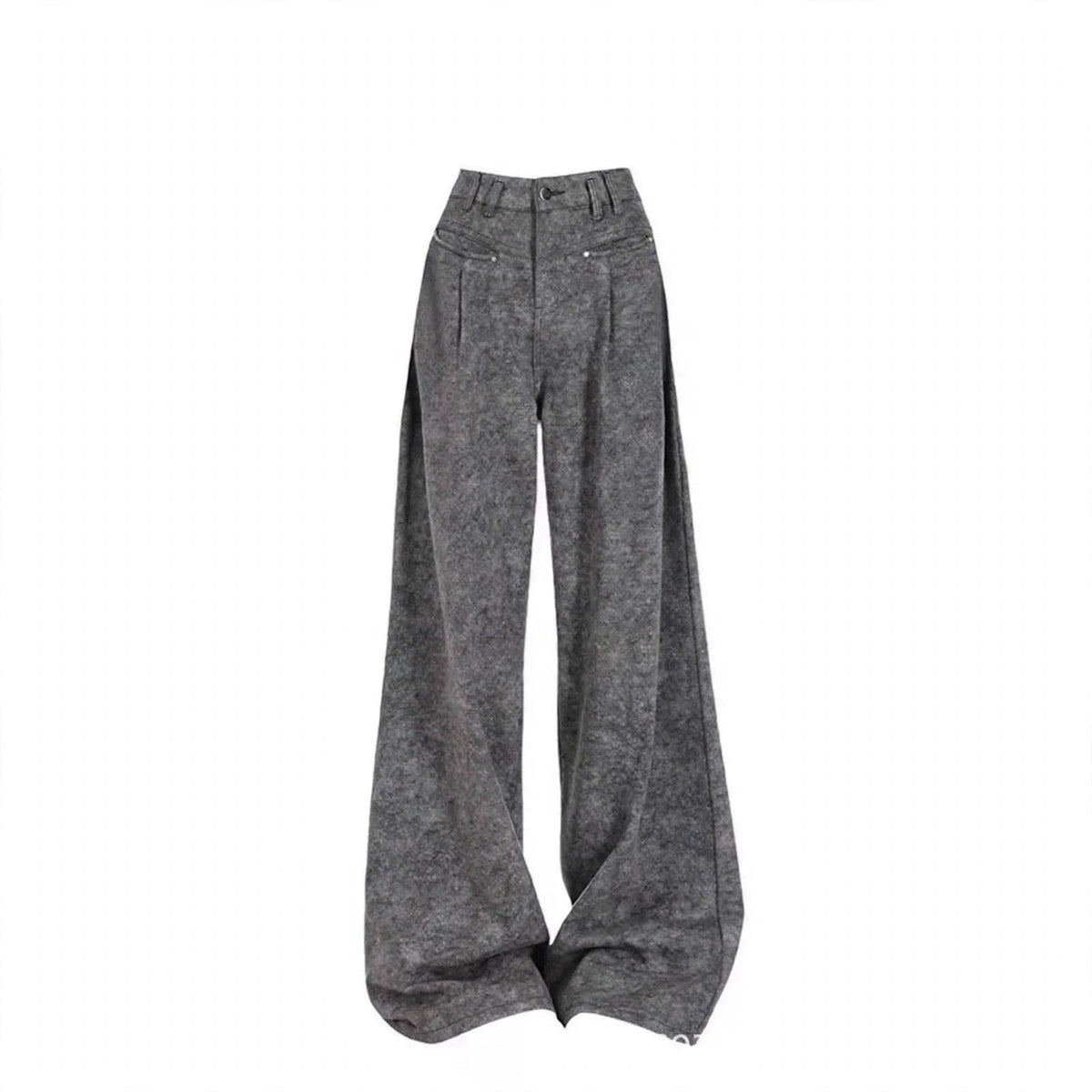 Burgundy Wrap Top and Gray Wide Leg Pants Set, gray wide leg pants full length product shot