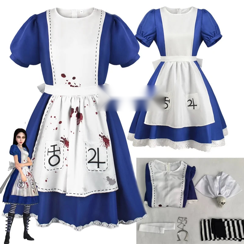 Alice Madness Returns bloody and clean maid dress styles, front view