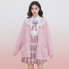 Autumn Sweet Women Hoodies Loose Hooded Sailor Collar Cute Lace Patchwork Female Zip Up Hoodies - Vusy Kawaii Shop