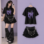 Damen Punk Karierter Rock-Set Schwarzer Minirock Kariertes Hemd