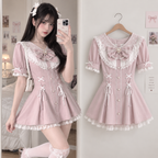 Kawaii Kurzarm Rock Sets Damen Ästhetisch Schmal