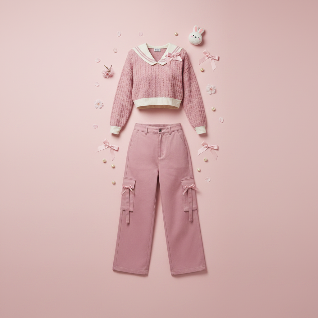 Girl Autumn Winter Korean Knit Sweater Vest Cargo Pants - Vusy Kawaii Shop