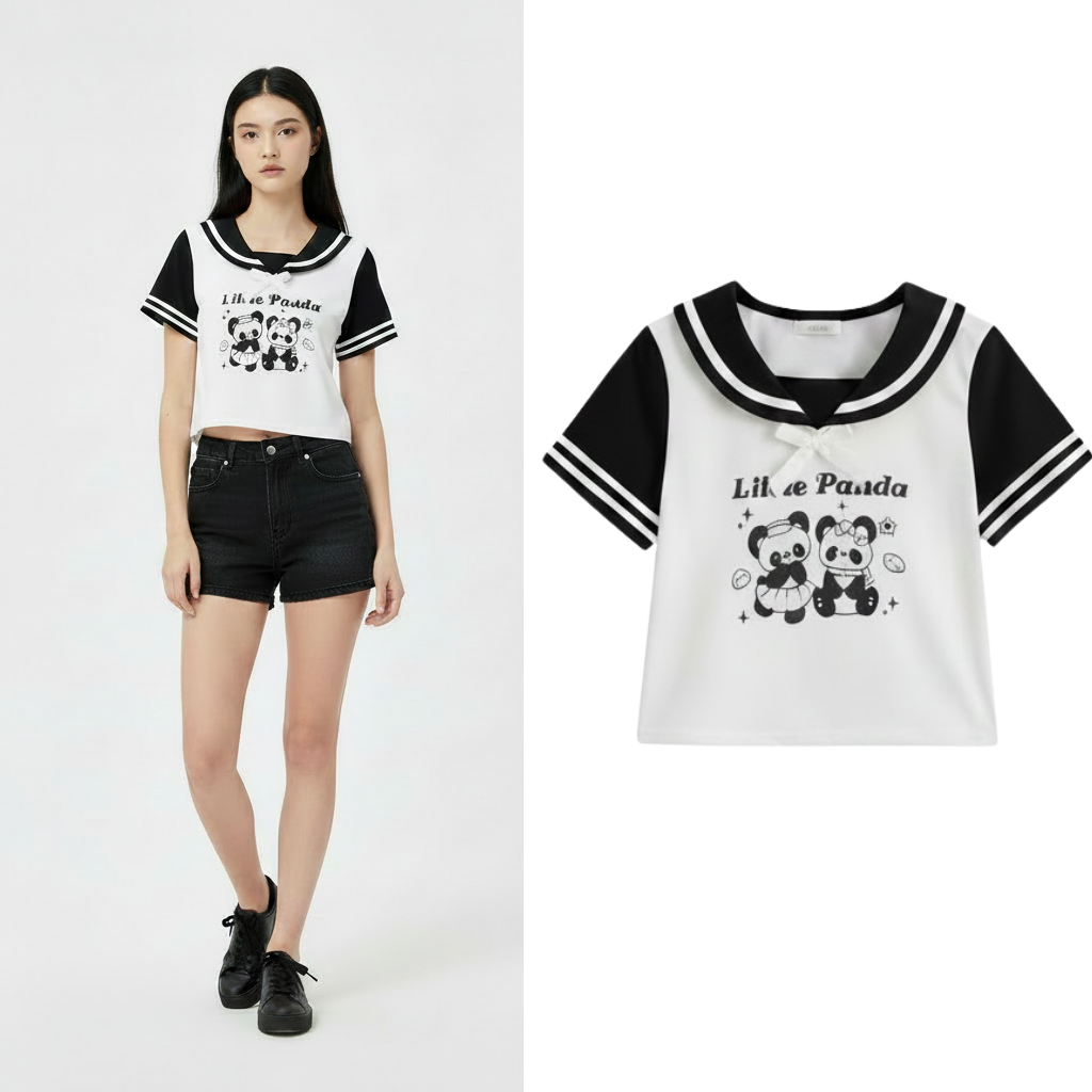 Ästhetische Preppy Kurzarm-T-Shirts im Kontrastfarben-Matrosen-Stil