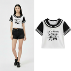 Ästhetische Preppy Kurzarm-T-Shirts im Kontrastfarben-Matrosen-Stil