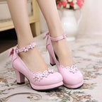 lolita Japanese jk petal bow tea party sweet and cute high heel women's shoes Princess Kawaii Girl Women Vintage Sweet Lolita