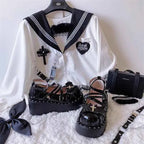 Japanese Gothic Punk Style Rivet Shoes Vintage Round Head Thick Bottom Women Shoes Cross Bandage Dark Shoes Loli Cosplay