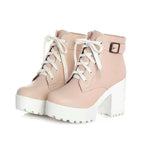 Autumn  Boots Boots Women Round Toe Buckle Shoes Women High Heel Fashion Plus Size Square Heels Lacing 3 Colors 369