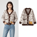 Harajuku Kawaii Cartoon V Neck Cardigan Women Cute Cat