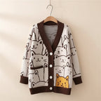 Harajuku Kawaii Cartoon V Neck Cardigan Women Cute Cat - Vusy Kawaii Shop
