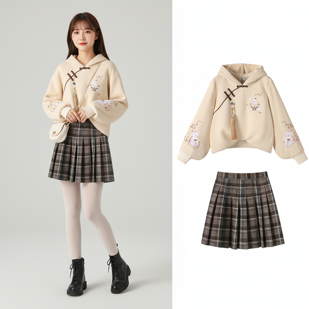 Chinese Style Improved Element Hoodies Sweatshirt Plaid - Vusy Kawaii Shop