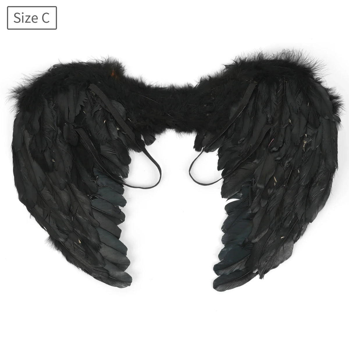 Black feather angel wings size C, front view