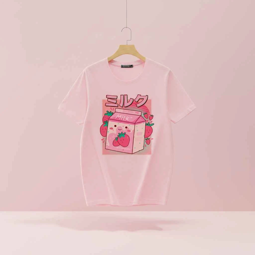 Fun Vintage Japanese Cute Strawberry Milk Shake Carton