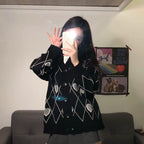Women Heart Pattern Jacquard Sweater Long Sleeve Love Style - Vusy Kawaii Shop