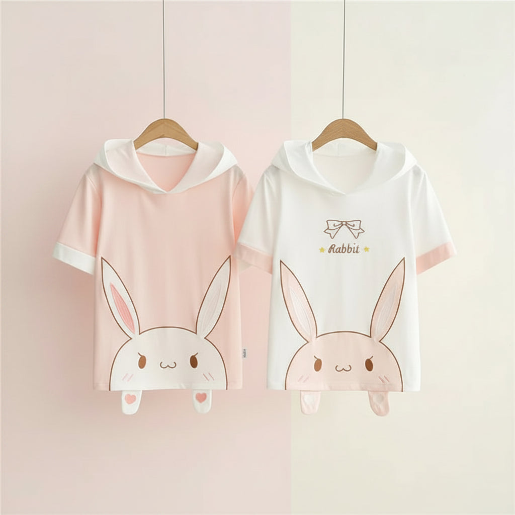Summer Kawaii T Shirt Women Harajuku Cute Rabbit Long Ears - Vusy Kawaii Shop