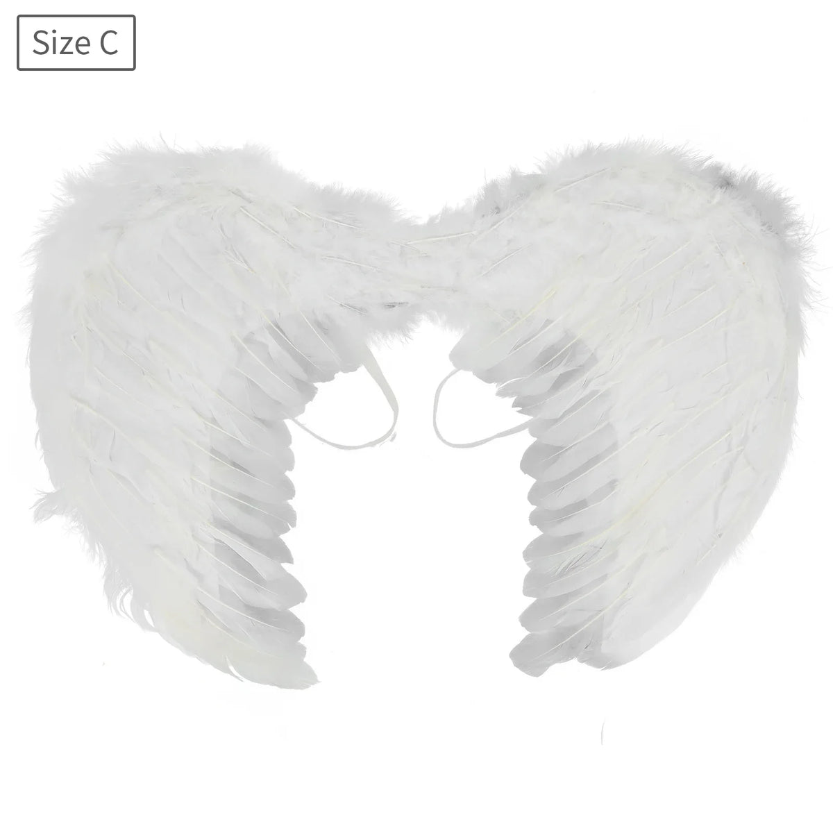 White feather angel wings size C, front view