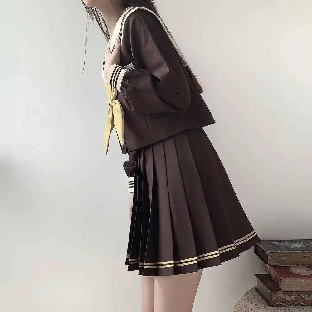 Brown Summer Japanese Anime Sailor Uniform JK Girl School Uniform COS Set