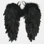Black feather angel wings front view with straps visible