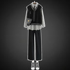 Women Long Sleeved Plaid Shirt Knitted Sweater Vest Wide Leg - Vusy Kawaii Shop
