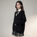 Cardigan Women Solid Oversize Loose Sweaters Student Preppy - Vusy Kawaii Shop