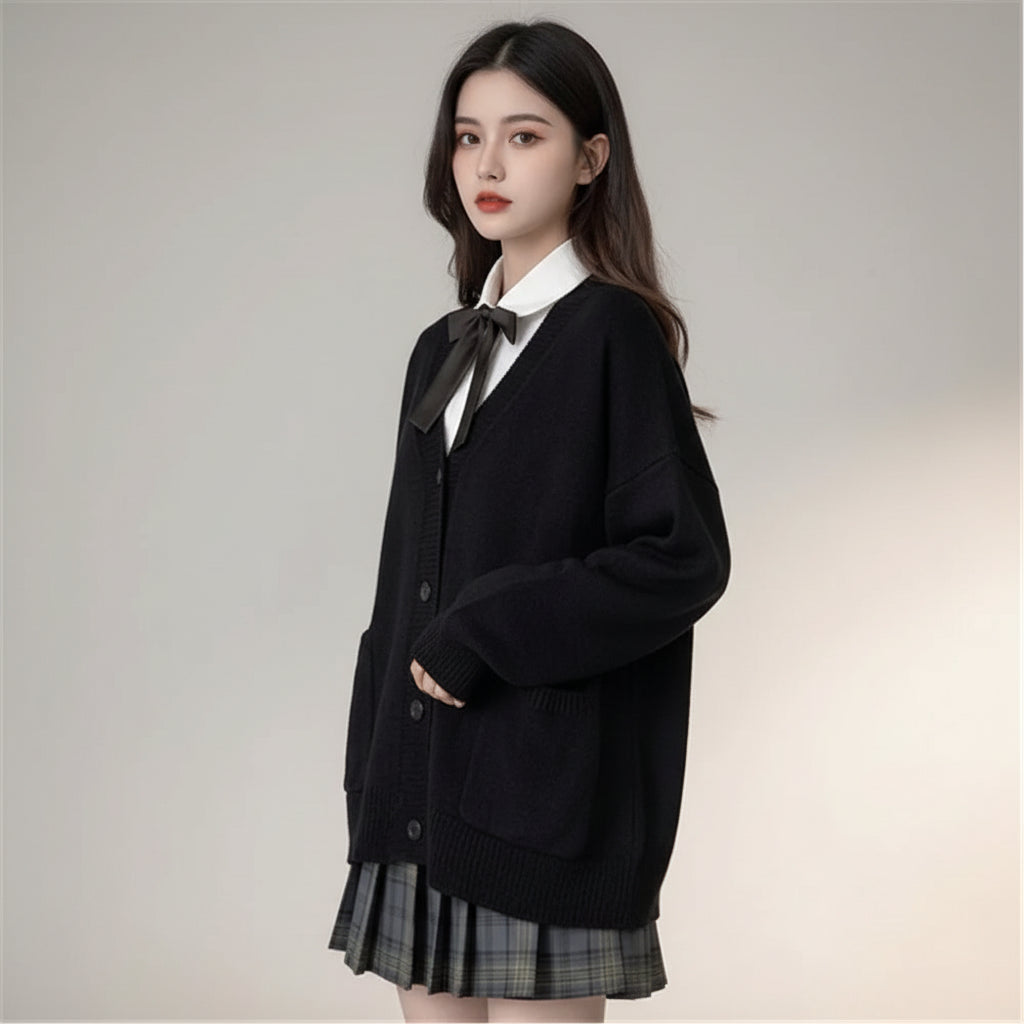 Cardigan Women Solid Oversize Loose Sweaters Student Preppy - Vusy Kawaii Shop