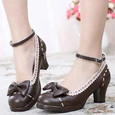 Japanese princess girl Lolita bow cute jk student round head high-heeled and sweet shoes  Vintage Sweet Lolita Shoes cos loli