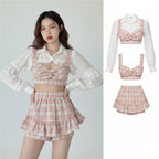 Korean Summer Fashion Outfit Sexy Short Ruffles Shirt Plaid - Vusy Kawaii Shop