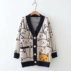Harajuku Kawaii Cartoon V Neck Cardigan Women Cute Cat - Vusy Kawaii Shop