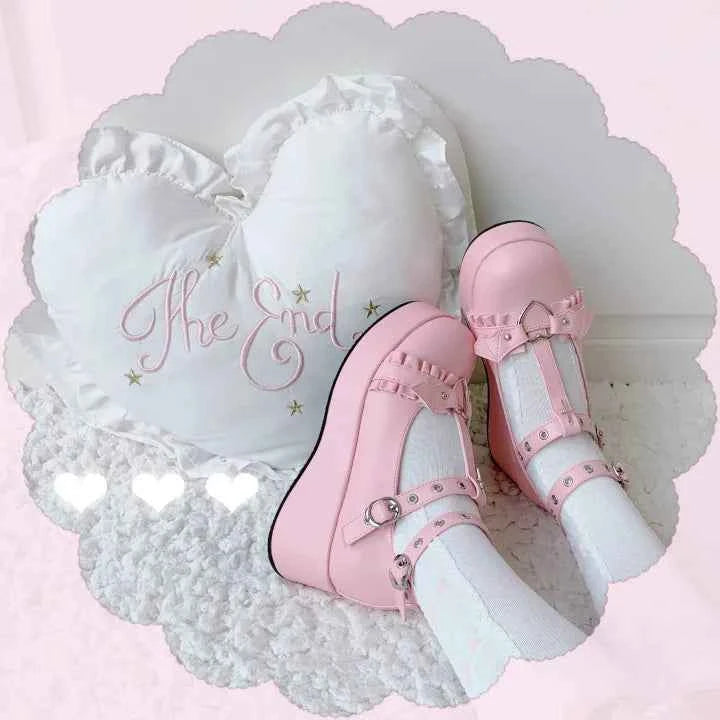 Lolita Shoes Kawaii Shoes Loli Devilian Little Bat Style Bowknot Demon Dark Goth Punk Platform Cosplay LoliShoes High Heel 5.5cm