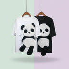 Summer Flocking Cartoon Panda Pattern Stitching T Shirts - Vusy Kawaii Shop