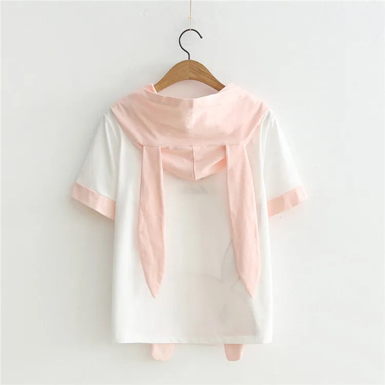 Summer Kawaii T Shirt Women Harajuku Cute Rabbit Long Ears - Vusy Kawaii Shop