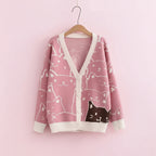 Harajuku Kawaii Cartoon V Neck Cardigan Women Cute Cat - Vusy Kawaii Shop