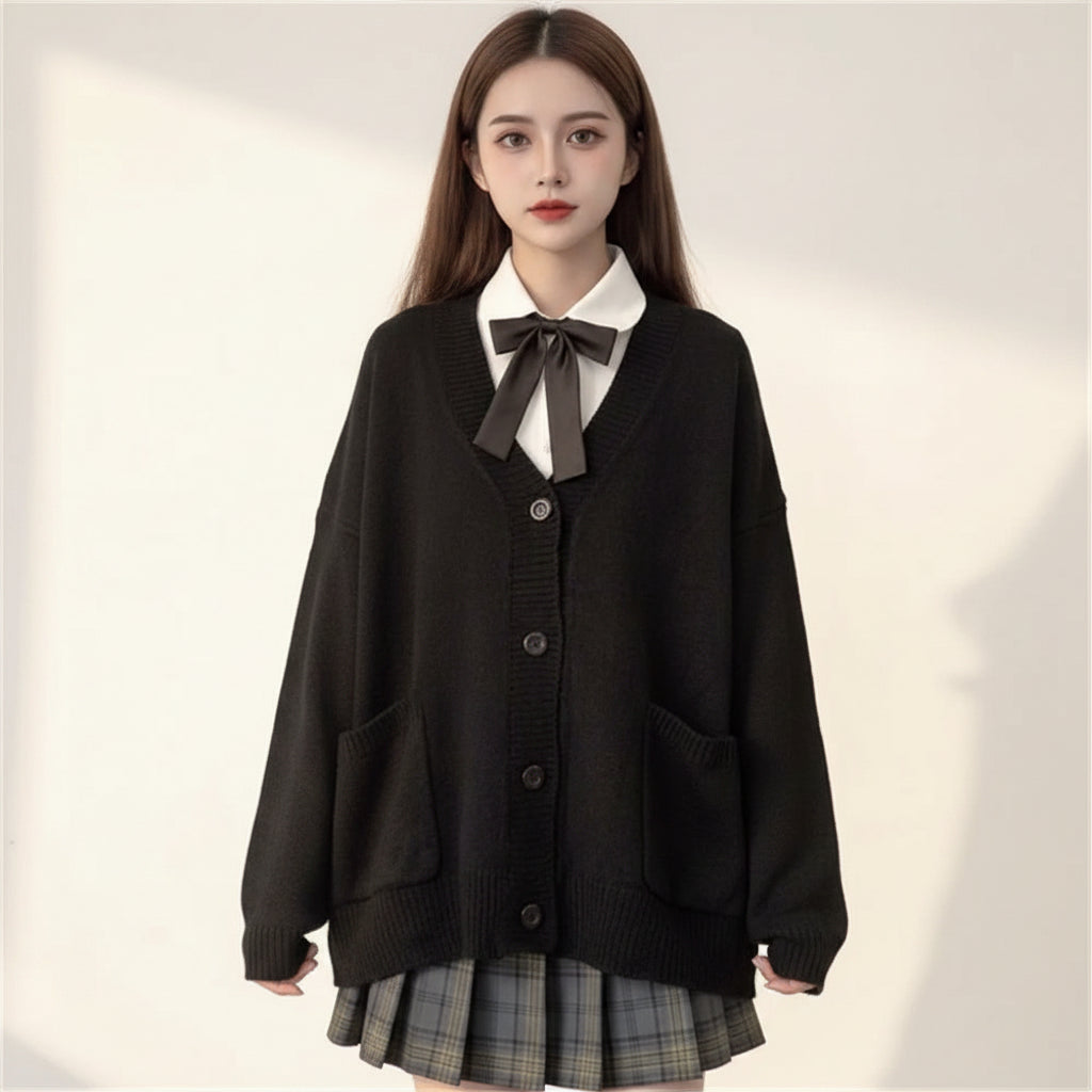 Cardigan Women Solid Oversize Loose Sweaters Student Preppy - Vusy Kawaii Shop