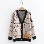 Harajuku Kawaii Cartoon V Neck Cardigan Women Cute Cat - Vusy Kawaii Shop