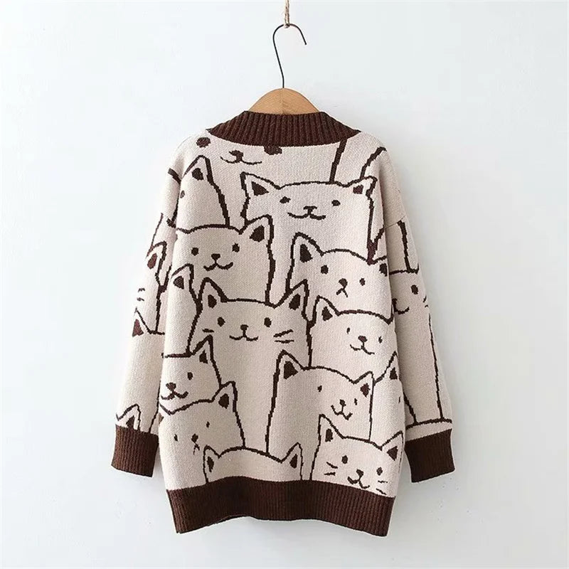 Harajuku Kawaii Cartoon V Neck Cardigan Women Cute Cat - Vusy Kawaii Shop