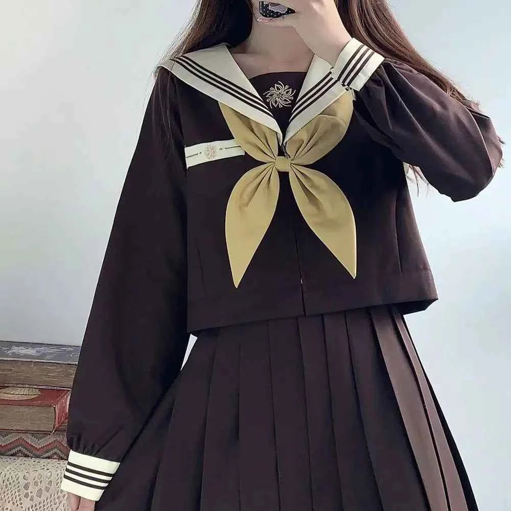 Brown Summer Japanese Anime Sailor Uniform JK Girl School Uniform COS Set