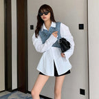 Elegant Two Piece Set Lapel Puff Sleeve Shirt Sleeveless - Vusy Kawaii Shop