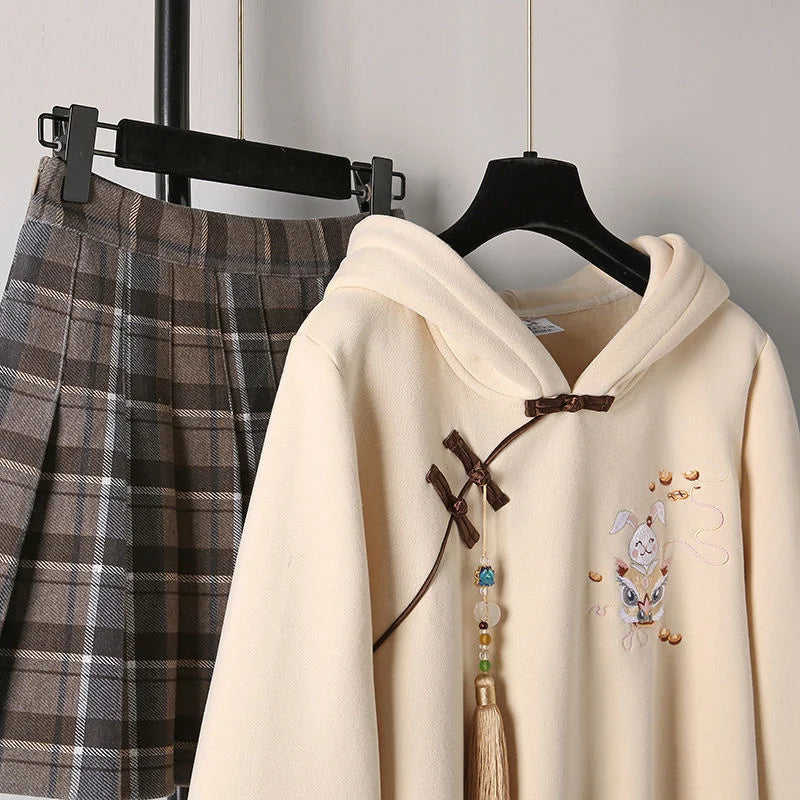 Chinese Style Improved Element Hoodies Sweatshirt Plaid - Vusy Kawaii Shop